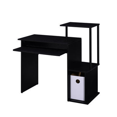 Table d'ordinateur noire avec plateau à clavier ergonomique et options de rangement