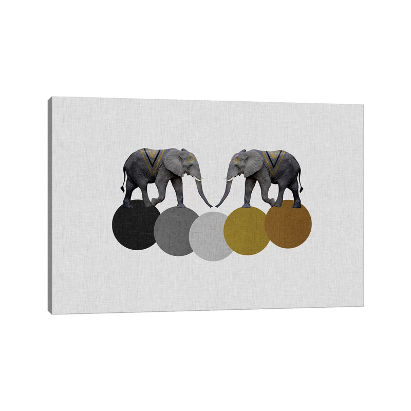 Tribal Elephants - Wrapped Canvas Print, 30.48cm H x 45.72cm W x 1.91cm D