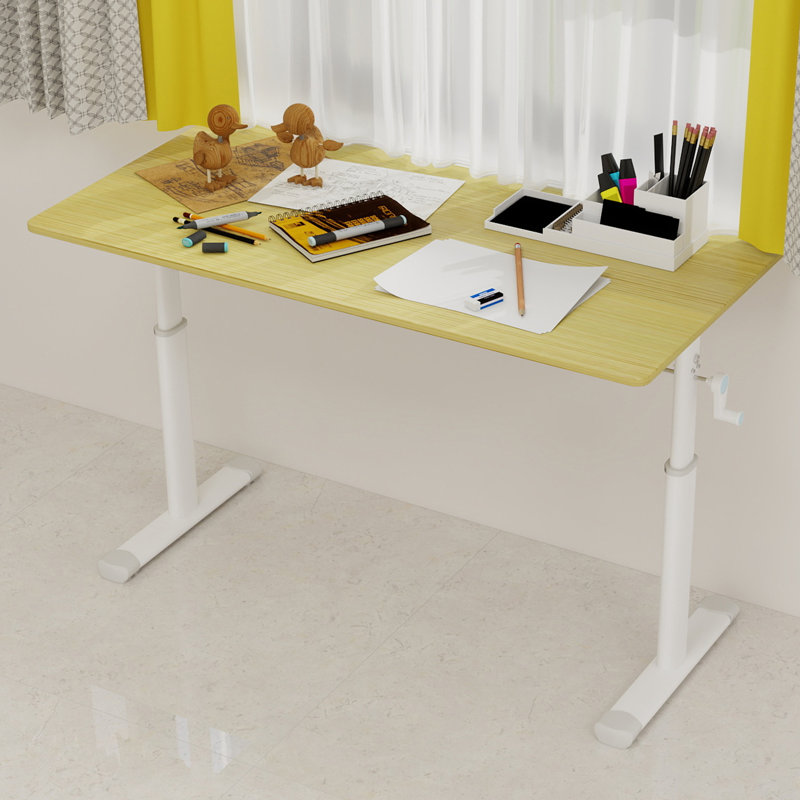 Bureau d'étude à hauteur réglable pour enfants et adultes - Table de bureau multifonctionnelle, conception compacte, bureau de 60 cm x 120 cm, structure blanche, plateau en bois naturel | Idée de cadeau