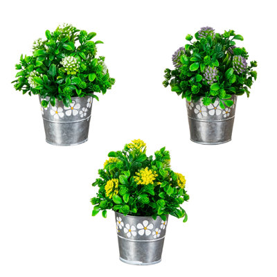 8 po Ensemble de 3 plantes à fleurs artificielles en pot marguerite décorative