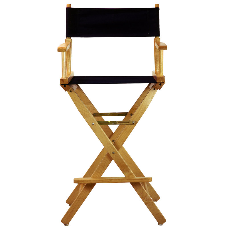 30" Folding Director Chair with Canvas, Navy Blue, Natural