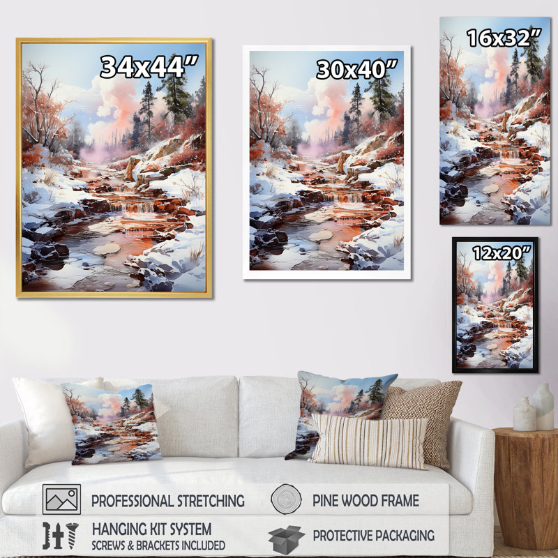 Geyser Winter Scenery sur toile, Cadre naturel flottant, H 20 po x l 12 po x P 1 po