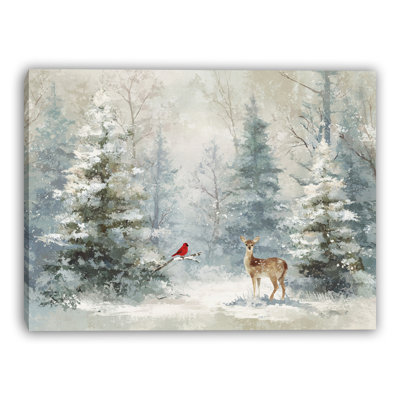 Winter Friends Cardinal and Fawn Wrapped Canvas Wall Art