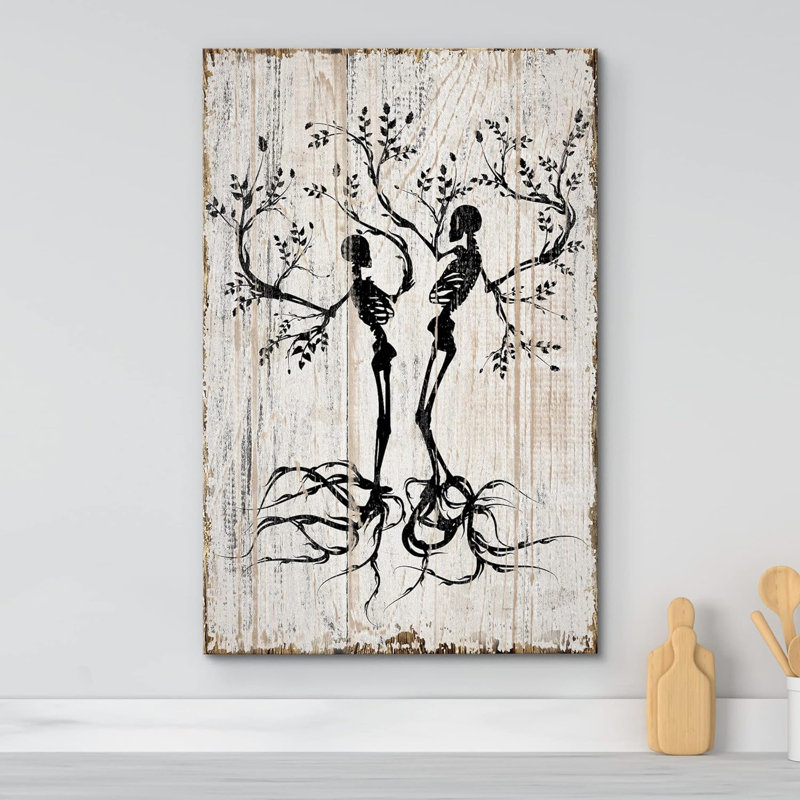 Spooky squelette sur bois, impression sur toile