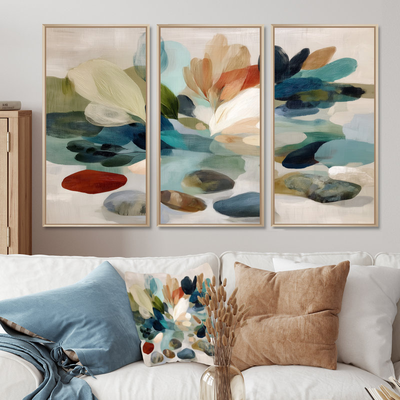Minimalisme abstrait dans des tons blancs et verts - ensemble d'art mural minimalisme, H 40 po x l 60 po, Naturel