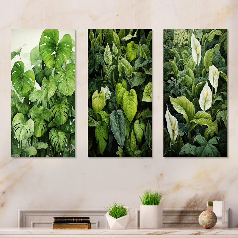 Plantes botaniques méticuleusement tropicales - ensemble de 3 plantes murales en métal, H 28 po x l 36 po