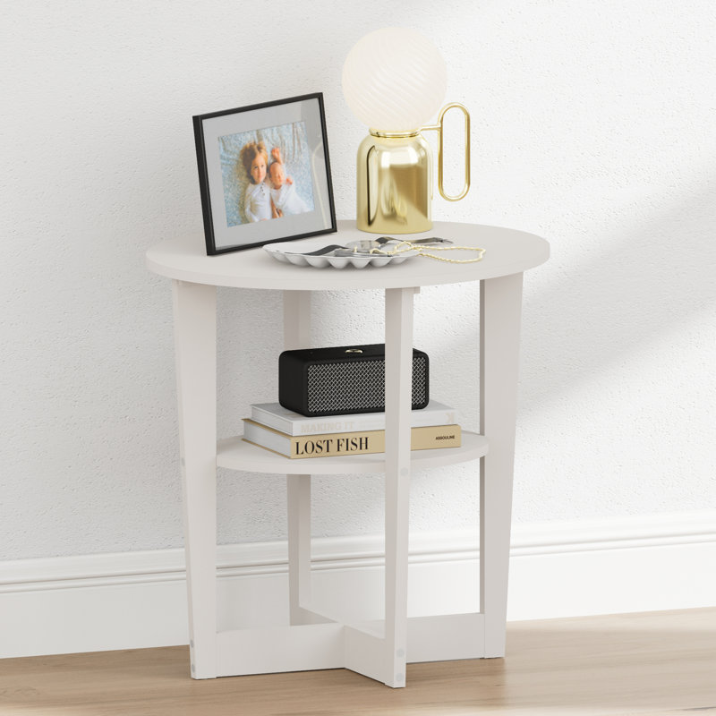 Furinno TIDUR Night Stand, 2-Tier Oval Nightstand with Round Edge Tabletop, Open Shelf Bedside Table, End Table, Side Table, for Bedroom, Closet, Living Room, White