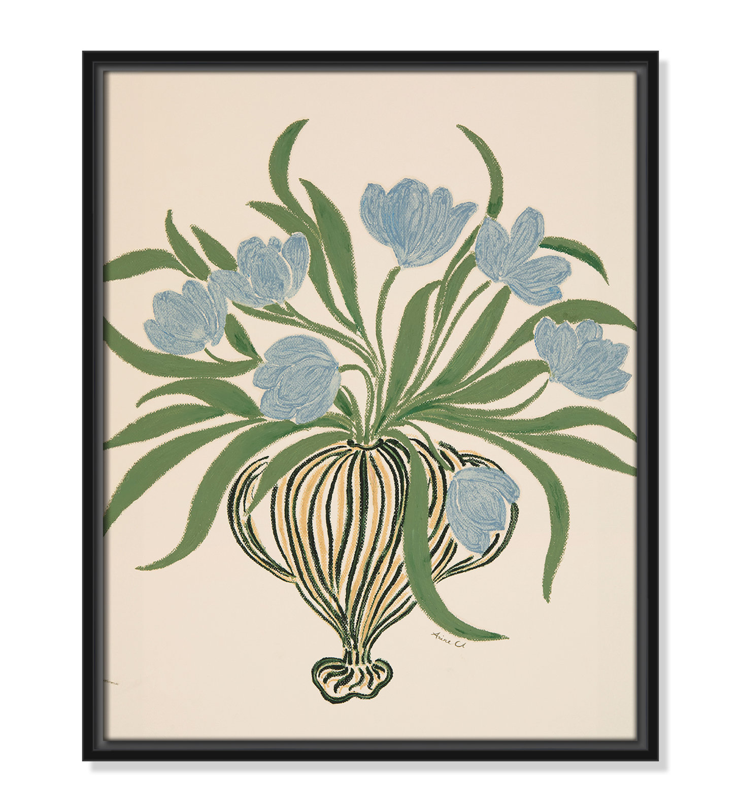 Colette "La Poire Blue Tulips" Print, 21.5" H x 17.5" W, Black