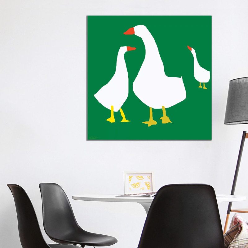 Geese On Green by Art Mirano - Wrapped Canvas Print