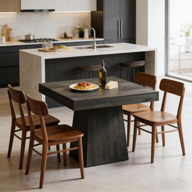 Chating Table,Kitchen Table,Square Dining Table,Small Conference Table, Dark Gray