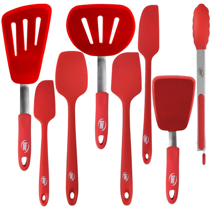 Kaluns 8-Piece Silicone Turner & Spatula Set – Heat Resistant Nonstick Cooking Utensils with Ergonomic Handles – BPA-Free Kitchen Tools Set, Red