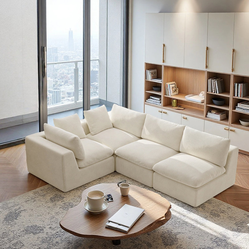 Canapé modulaire modulaire, causeuse surdimensionnée de 135 pouces, canapé en forme de L, canapé 4 places revêtu de tissu velours côtelé avec 2 coussins