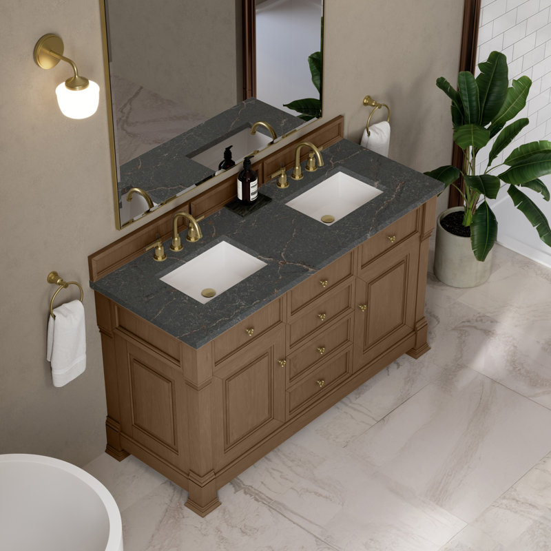 Brookfield 60'' W Double Vanity, Pecan, Parisien Bleu, Widespread