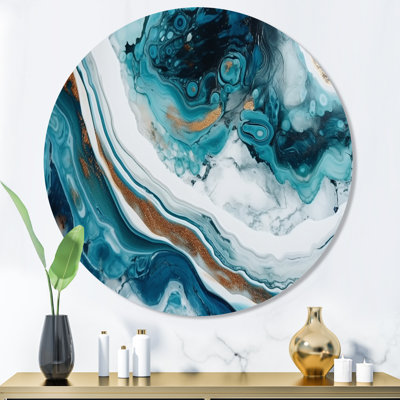 Ocean Marble Hald Circle Abstract III - Abstract Marble Round Wall Art on Metal