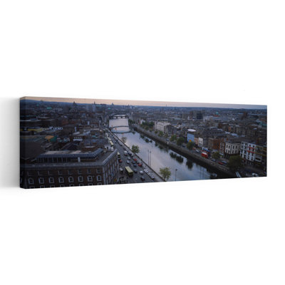 High angle view of a city Dublin Leinster Province Republic of Ireland 1 Piece Wrapped Canvas Panoramic Wall Art