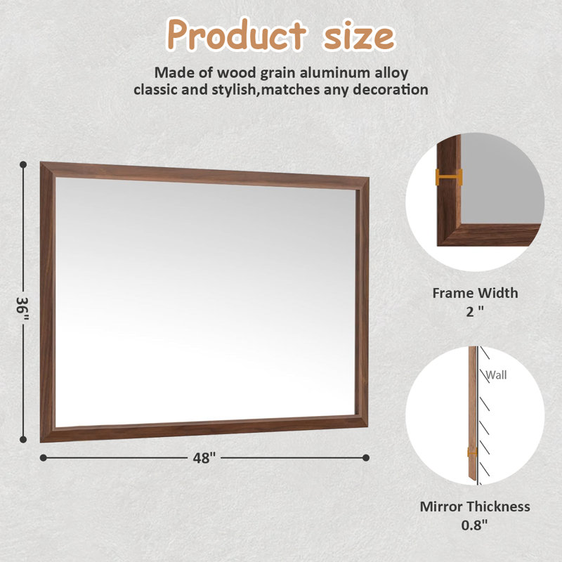 Miroir horizontal / vertical antirouille pour salle de bain, chambre à coucher, salon, salle à manger et vestibule