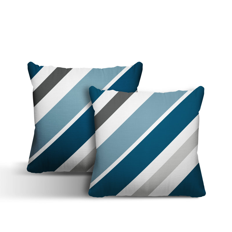  Coussin décoratif intérieur / extérieur à rayures, L 17 po x H 17 po, Turquoise