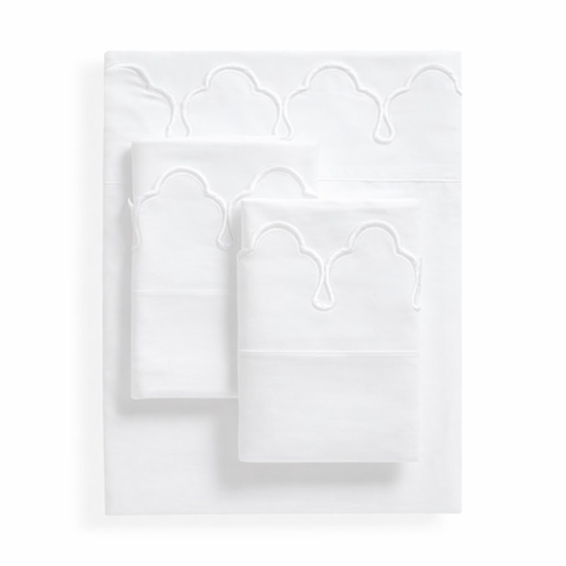 Scalloped 100% Cotton Standard Sheet Set, Twin Sheet Set, White