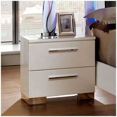 Table de chevet 2 tiroirs en bois, blanc brillant