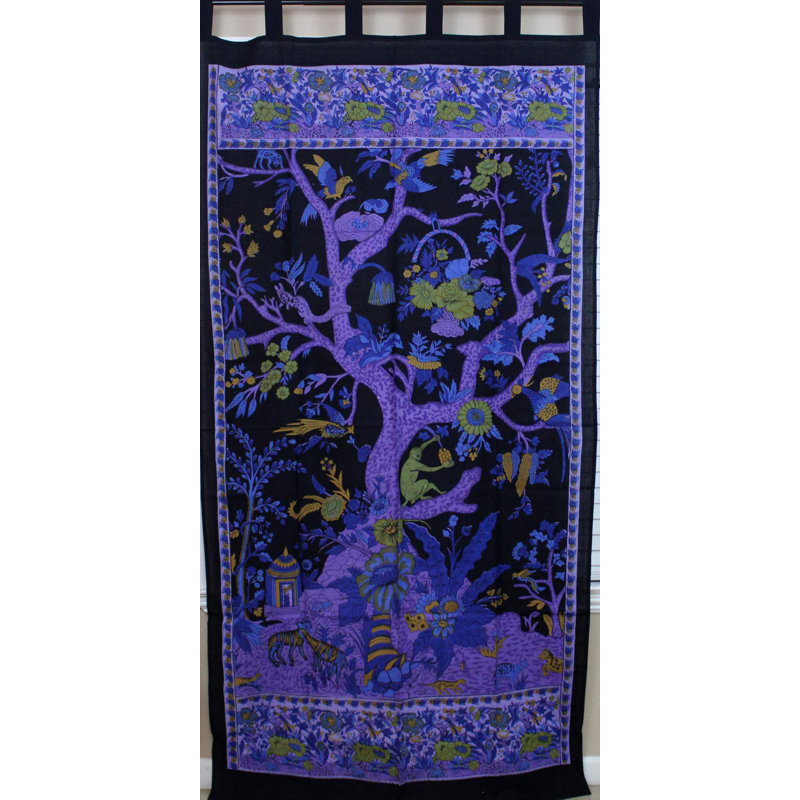 Biren 100% Cotton Semi Sheer Curtain Single Panel, Black Purple