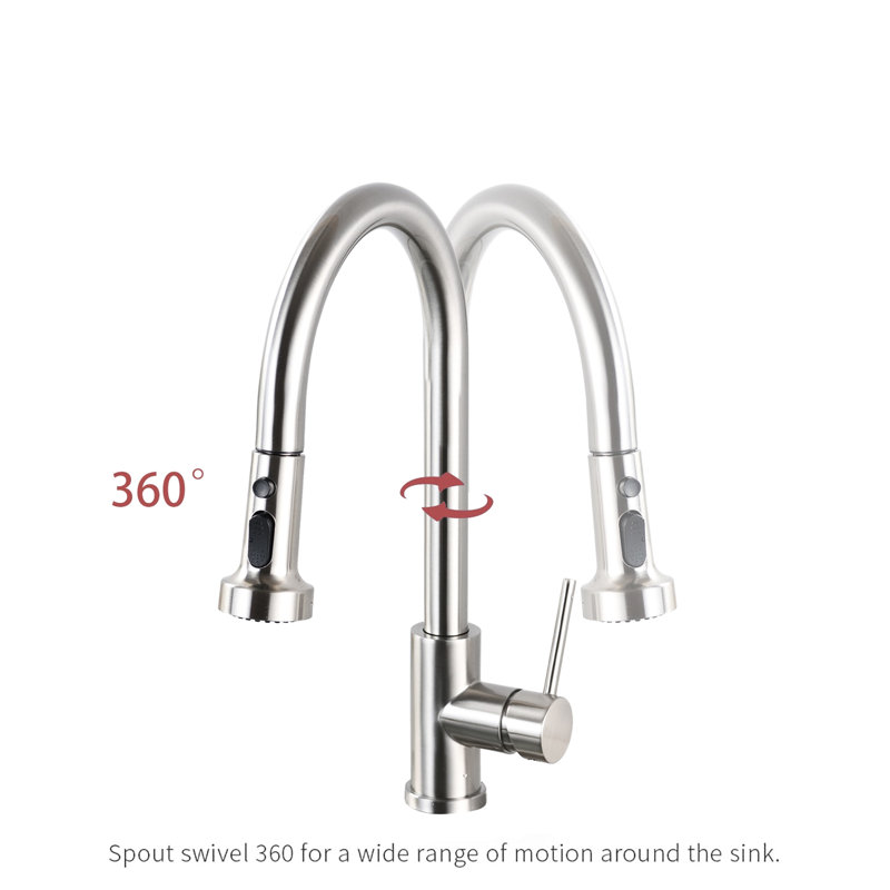 Pull Down Spray Kitchen Faucet In Brushed Nickel Stainless Steel - Scratch-, Rust-, Spot-, 360 Swiveling Spout, 1.8Gpm Flow Scratch & Rust , Spotless Finish, Max Rate