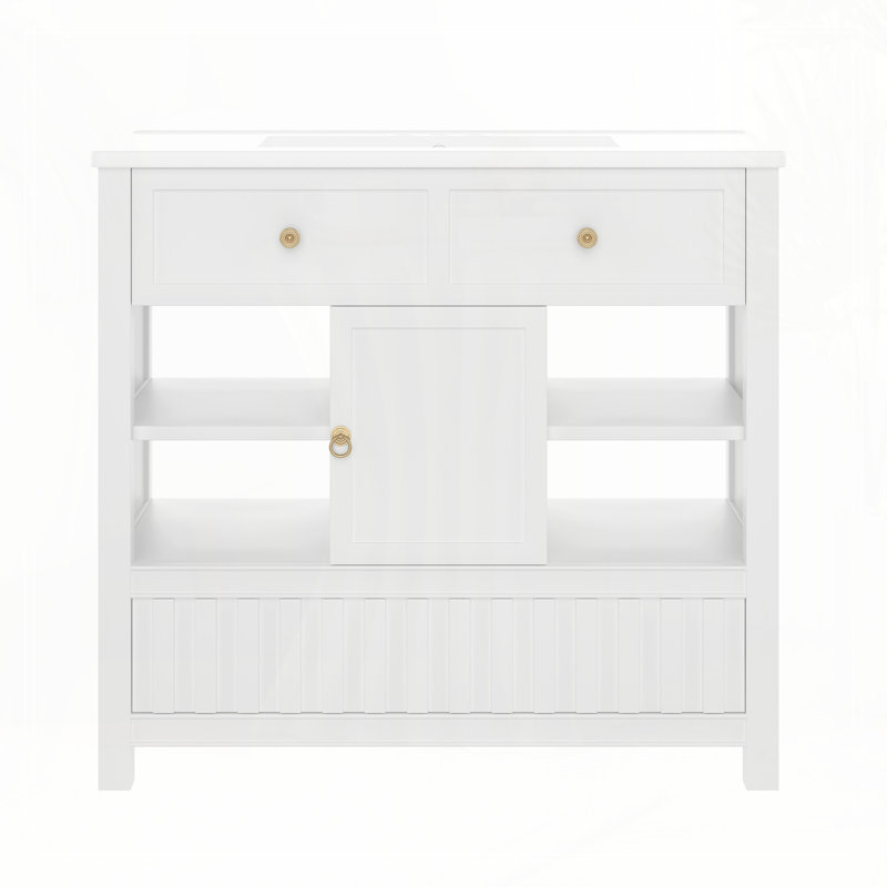 Meuble-lavabo de 36 po avec lavabo, armoire de salle de bain multifonctionnelle avec portes et tablettes de rangement, avec tiroirs
