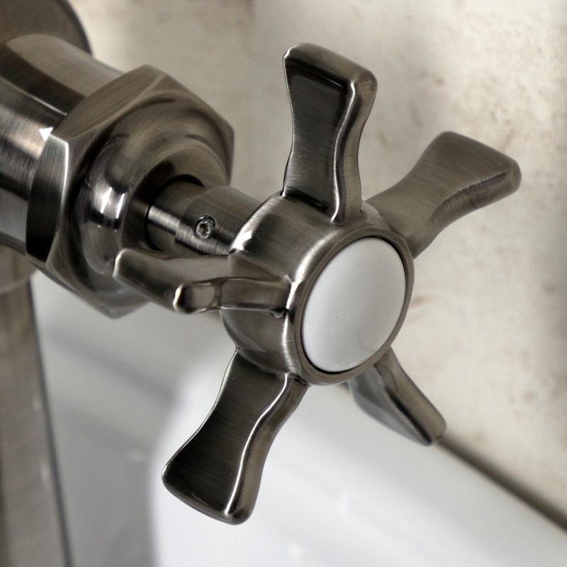 Kingston Brass Fuller Single-Handle 1-Hole Deck Mount Bathroom Faucet with Push Pop-Up and Deck Plate, Black Stainless, Cross