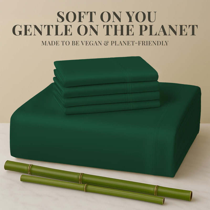 Premium Rayon From Bamboo Blend Sheet Set With Deep Pockets, Cooling and Breathable, Emerald