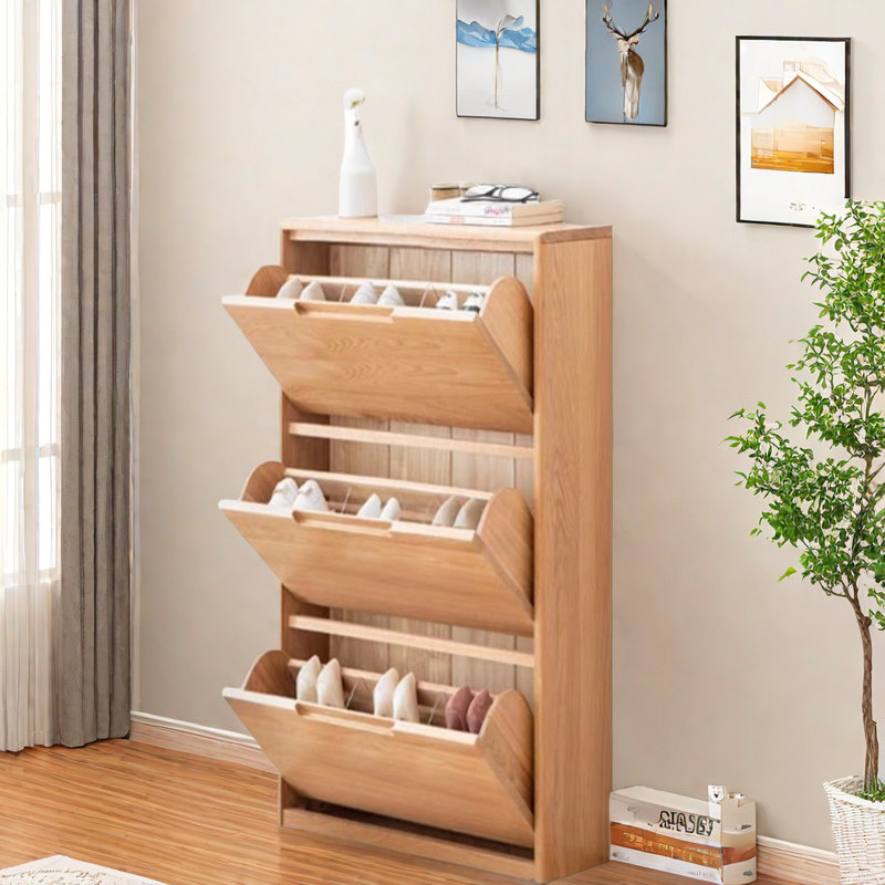 Armoire à chaussures en bois massif, Brun, H 45,66 po x l 25,59 po x P 7,87 po