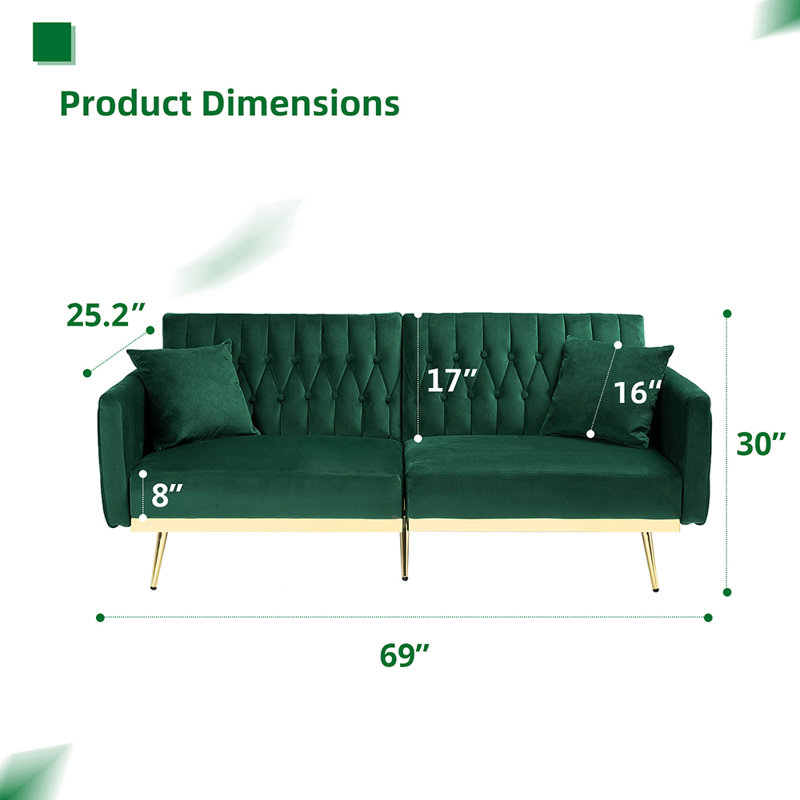 Canapé à accoudoirs évasés 68,5 po Somiya, Velours vert