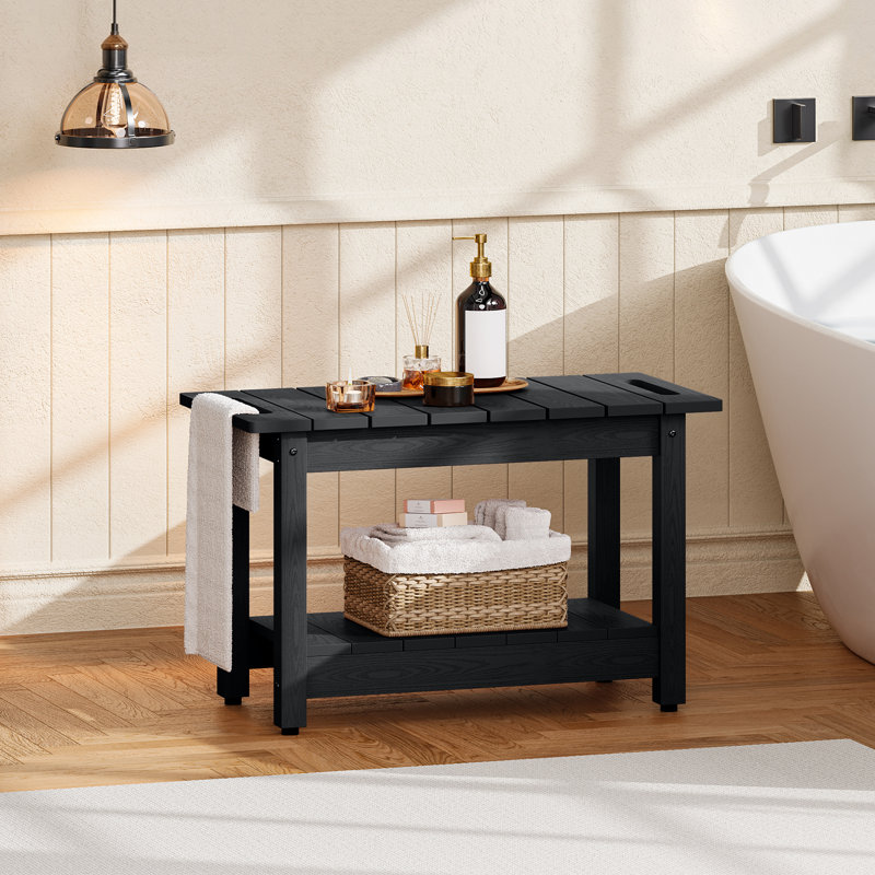 Banc de douche imperméable 24 po, tabouret de douche toutes saisons, capacité de poids de 400 lb, pieds antidérapants, noir