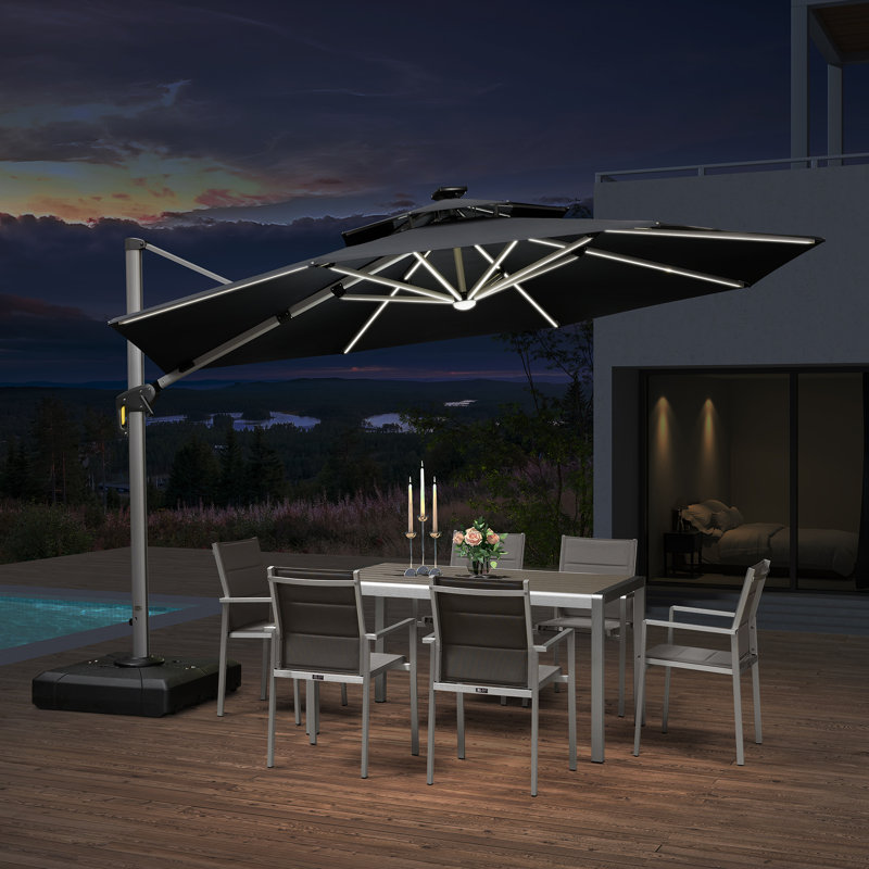Lillehammer 144'' Lighted Cantilever Umbrella, Black