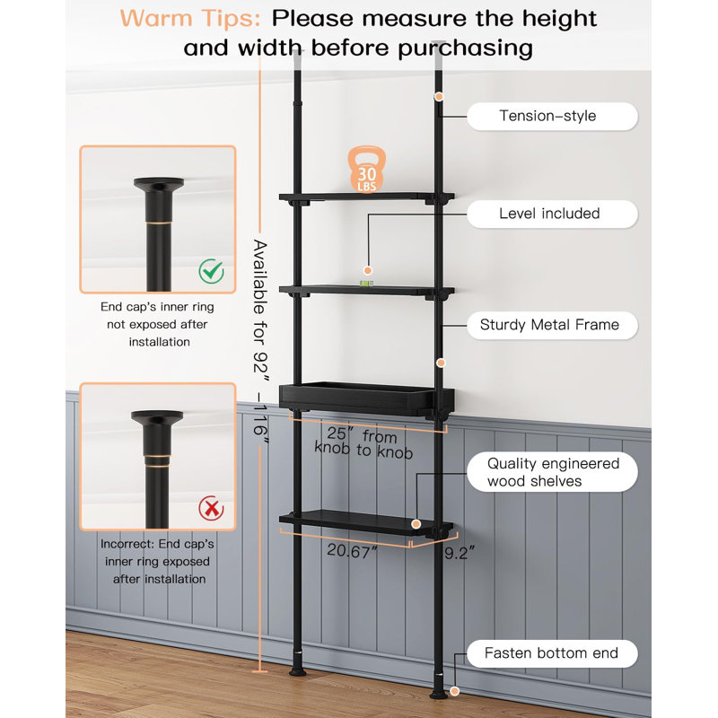 4-Tier Over The Toilet Storage Shelf, Black