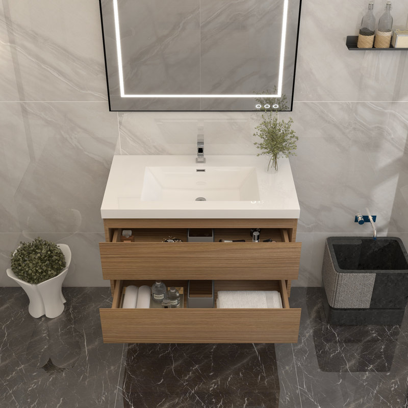 Ensemble de meuble-lavabo mural simple l 36 po Deboser, Bois de rose