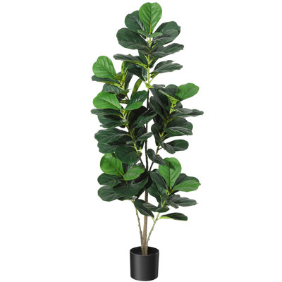 Ficus lyrata artificiel réaliste, avec tronc en bois naturel et pot noir lesté en ciment, idéal pour la décoration intérieure - 1,5 m