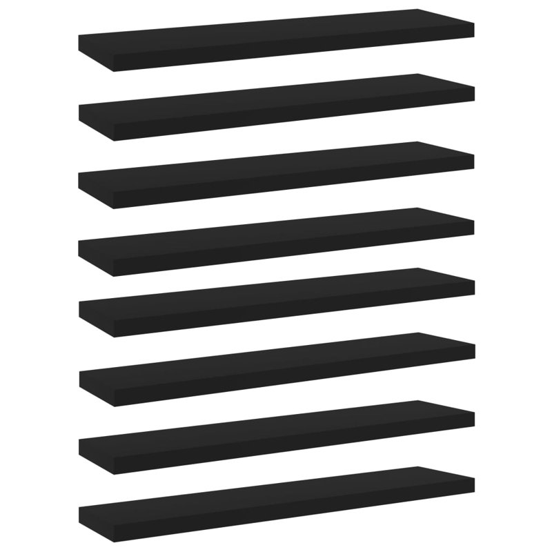 Bookshelf Boards 8 pcs Engineered Wood, Black, (8 Shelves) 0.59" H x 15.75" W x 3.94" D