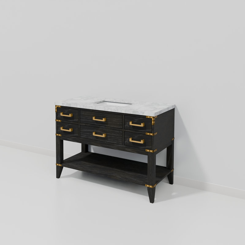 Ensemble de meuble-lavabo simple 48 po, Chêne noir, Marbre de Carrare blanc