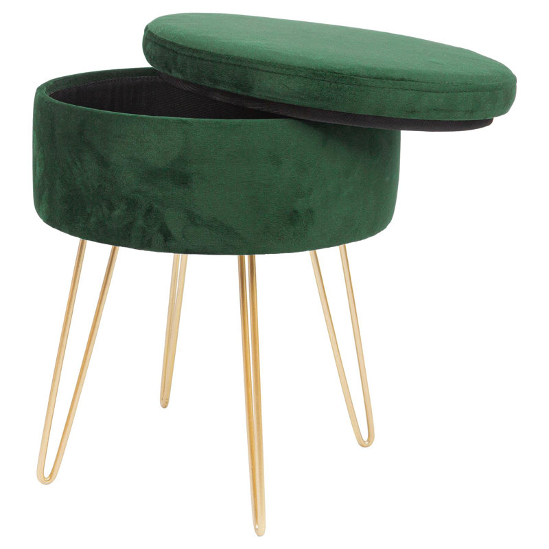 Harbour Housewares Round Velvet Storage Footstools - Pack of 2, Gold, Green