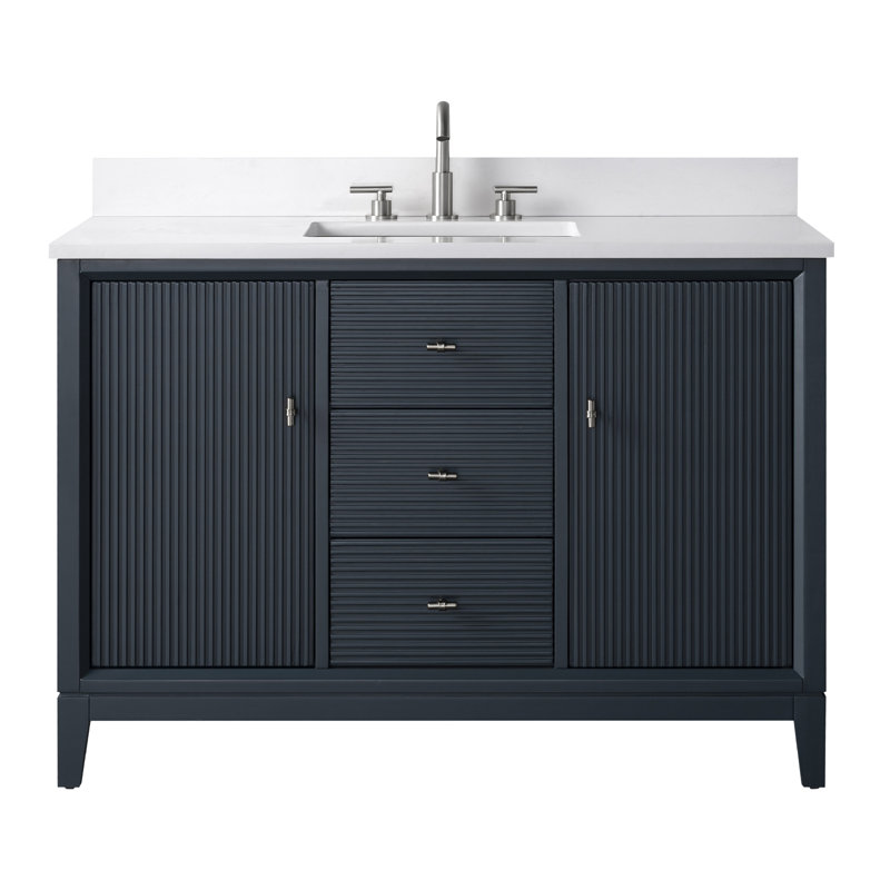Caldwell 48" Single Sink Freestanding Bathroom Vanity with Engineered Marble Top, Arabescato White, Vintage Spruce Blue