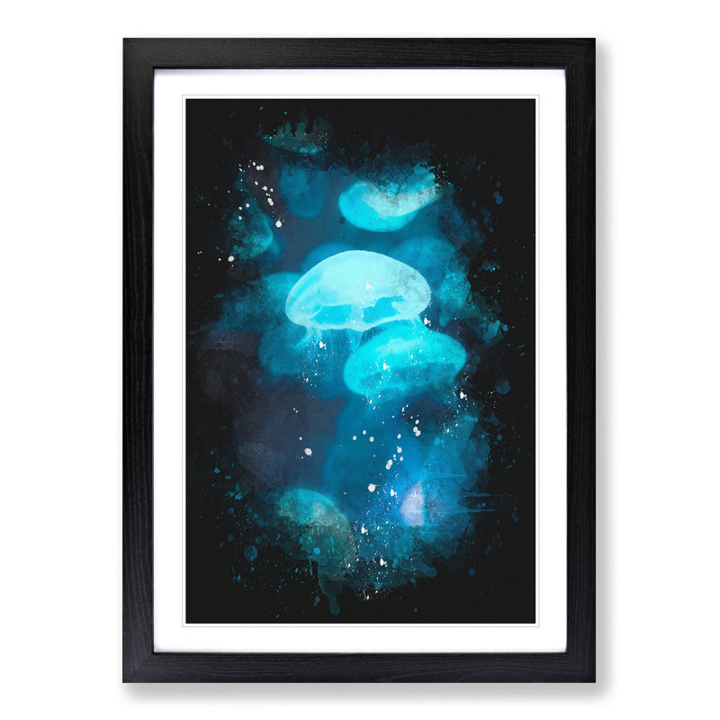 Blue Jellyfish - Picture Frame Graphic Art Print, Black Framed, 33cm H x 24cm W x 2cm D