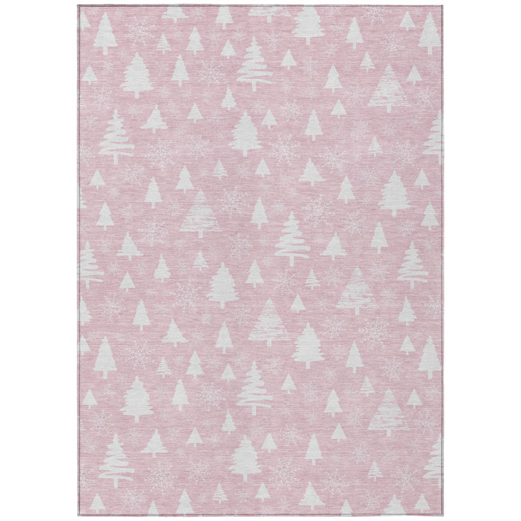 Machine Washable Indoor/Outdoor Christmas Tree Xhevrie Pink Rug