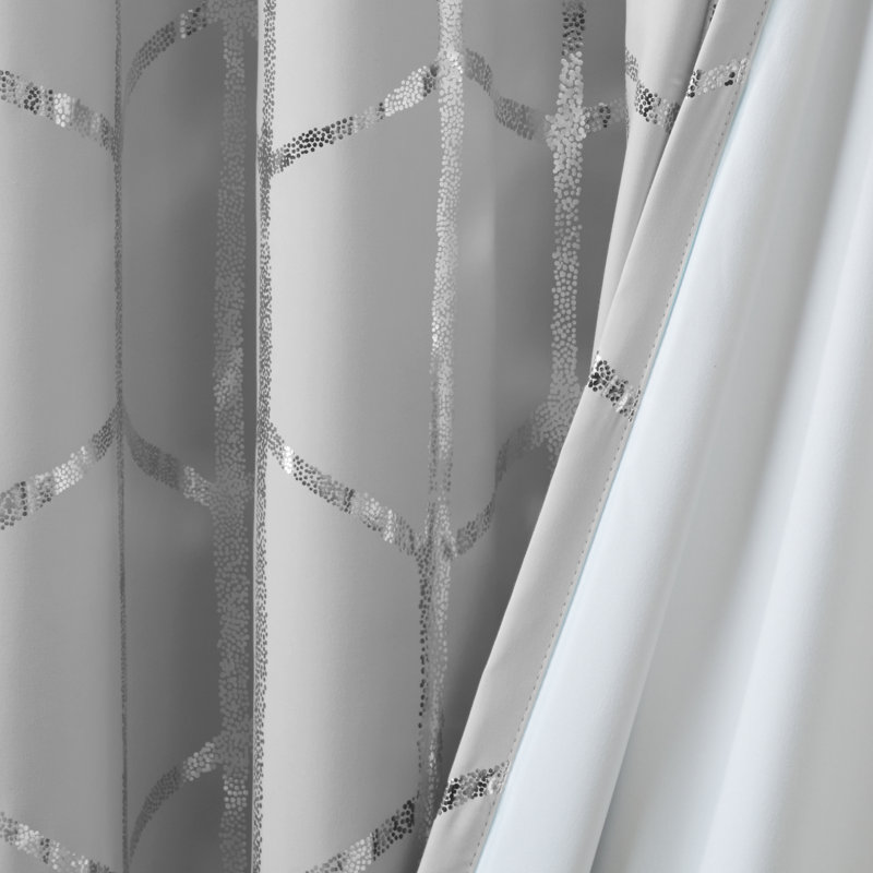 Grey/Silver Geometric Blackout Polyester Grommet Curtains, 50"x84" Set of 2