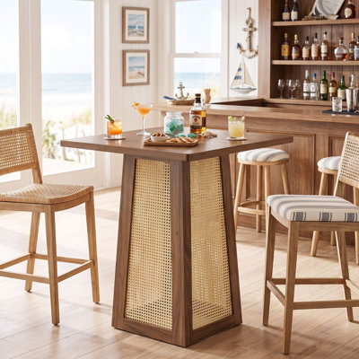 Table de bar carrée en bois avec pied central