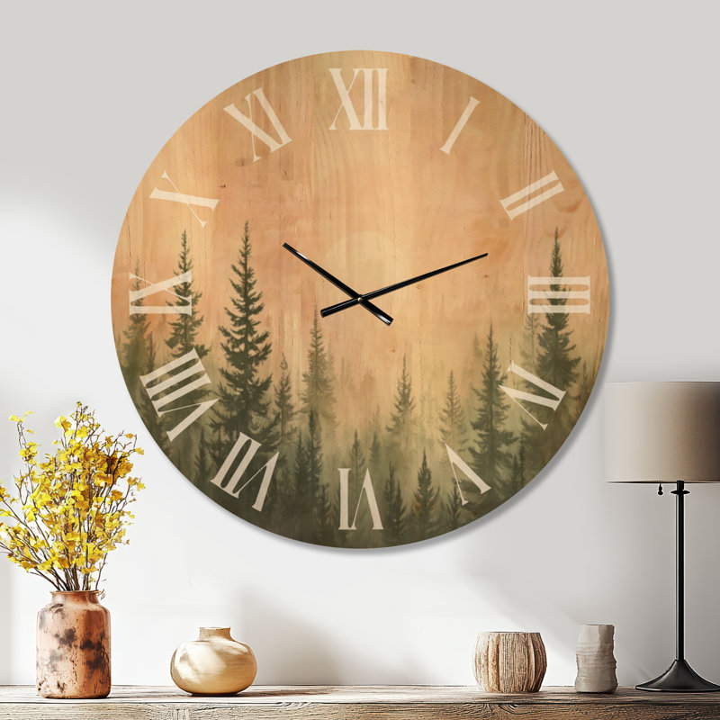 Horloge murale surdimensionnée en bois forêt - Blush Sky Woodland, Oversized