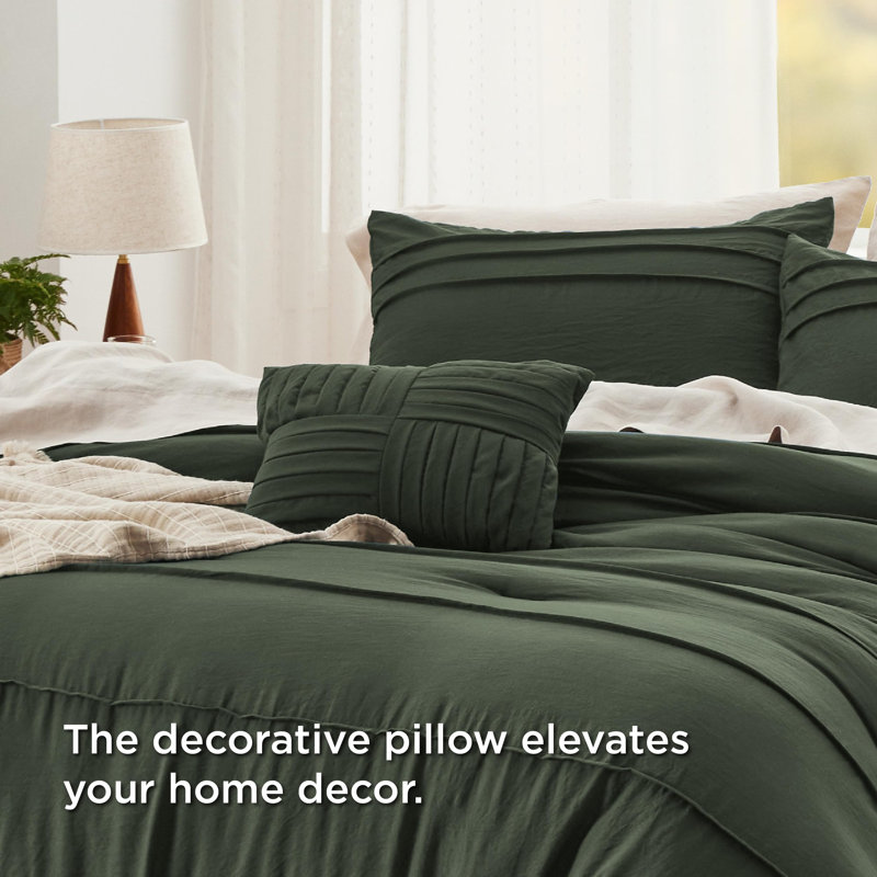 Bedsure Prewashed Microfiber Pinch Pleat Comforter Set, Olive Green, King Comforter + 3 Additional Pieces