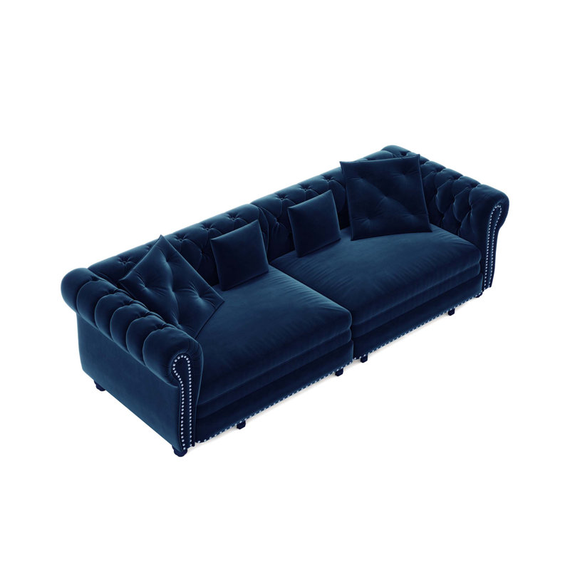 Canapé-lit convertible convertible 3-en-1 avec design capitonné, revêtement en velours et repose-pieds mobile pour une utilisation polyvalente