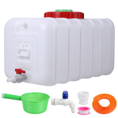 Réservoir d'eau portatif de 29 gallons avec embout et boyau, contenant d'eau de qualité alimentaire à ouverture large, idéal pour le camping, les véhicules récréatifs, les camions et les préparatifs d'urgence