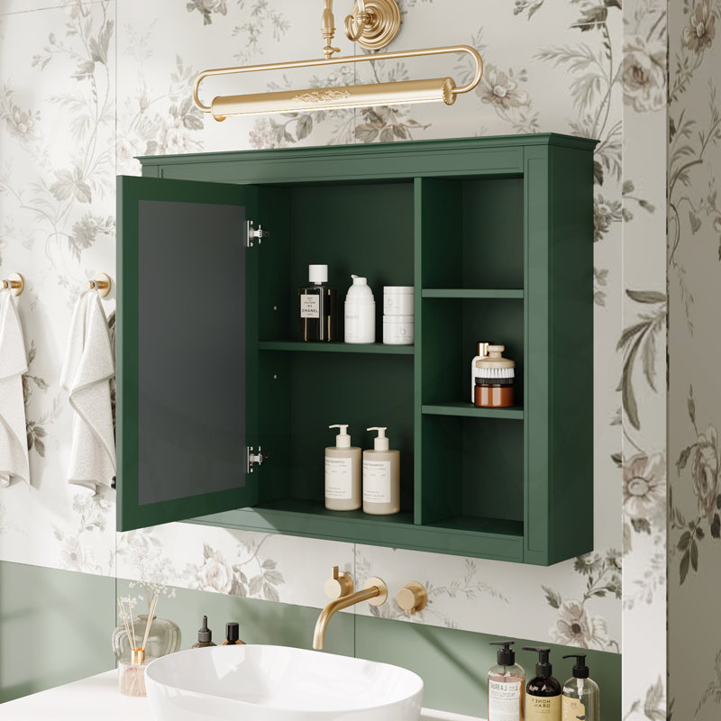 Armoire de rangement murale avec miroir, 6 tablettes ouvertes, panneau de fibres à densité moyenne durable, design moderne pour des salles de bain bien rangées et élégantes