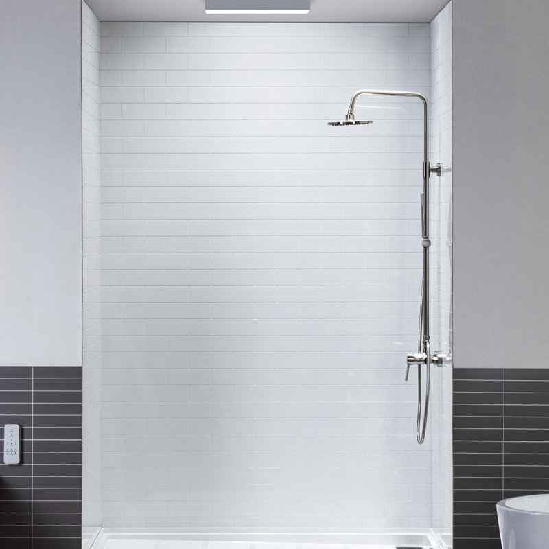 60'' W 32'' D 75/96'' H Glue Up Solid Surface Shower Wall Panel Surround, Cuttable, 0.137-in thick, 75" H x 60" W x 32" D