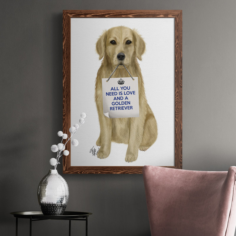 «Derrion Love And Golden Retriever», reproduction d'art sur toile, Cadre érable, H 43,5 po x l 31,5 po x P 1 po